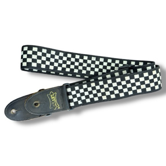 Levys Guitar Strap Black & White Checkered Canvas Adjustable Musical Instrument - Picture 1 of 4